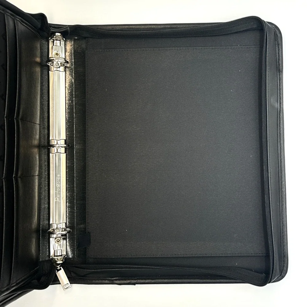 Samsill‎ Black Faux Leather 3-Ring Zippered Portfolio Binder Planner Organizer L